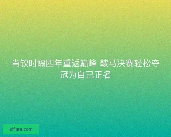 肖钦时隔四年重返巅峰 鞍马决赛轻松夺冠为自己正名